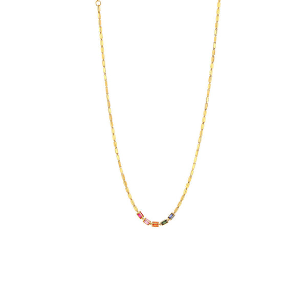 18 Karat Yellow Gold Small Link Necklace with Multi Colored Sapphires