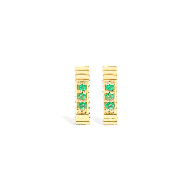 14 Karat Yellow Gold Spark Octagon Huggy Earring with Emeralds