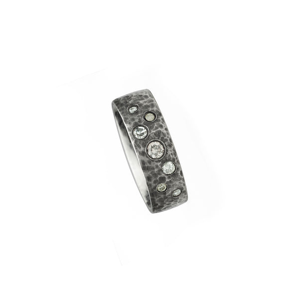 Sterling Silver Hammered HAMI ring Champagne Diamonds