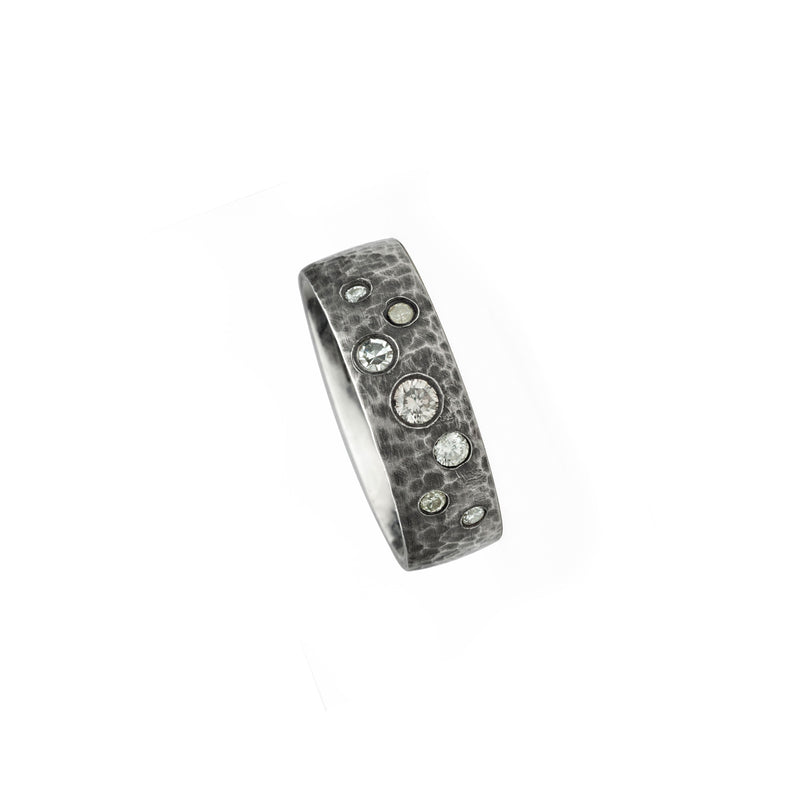 Sterling Silver Hammered HAMI ring Champagne Diamonds