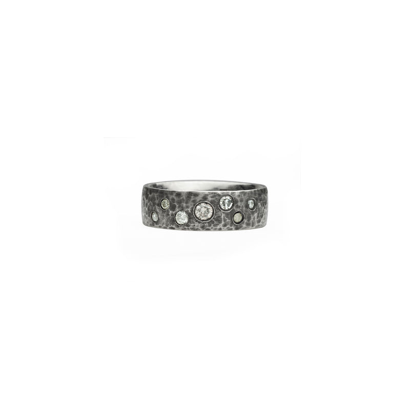 Sterling Silver Hammered HAMI ring Champagne Diamonds