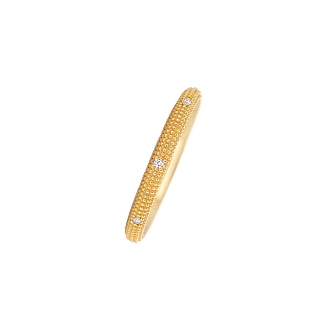 14 Karat Yellow gold textured IRA band with diamonds