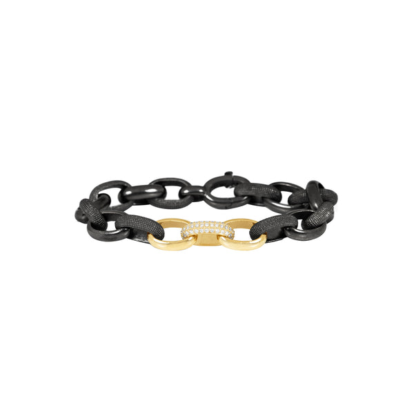 Sterling Silver Black Rhodium and 14 Karat Yellow Gold KORA link bracelet