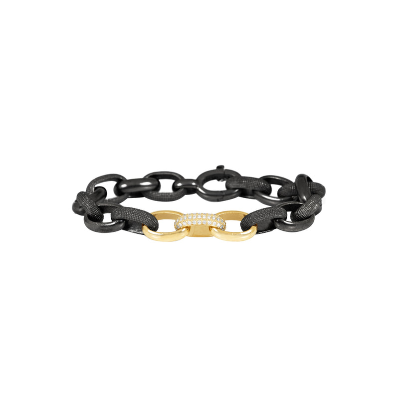 Sterling Silver Black Rhodium and 14 Karat Yellow Gold KORA link bracelet