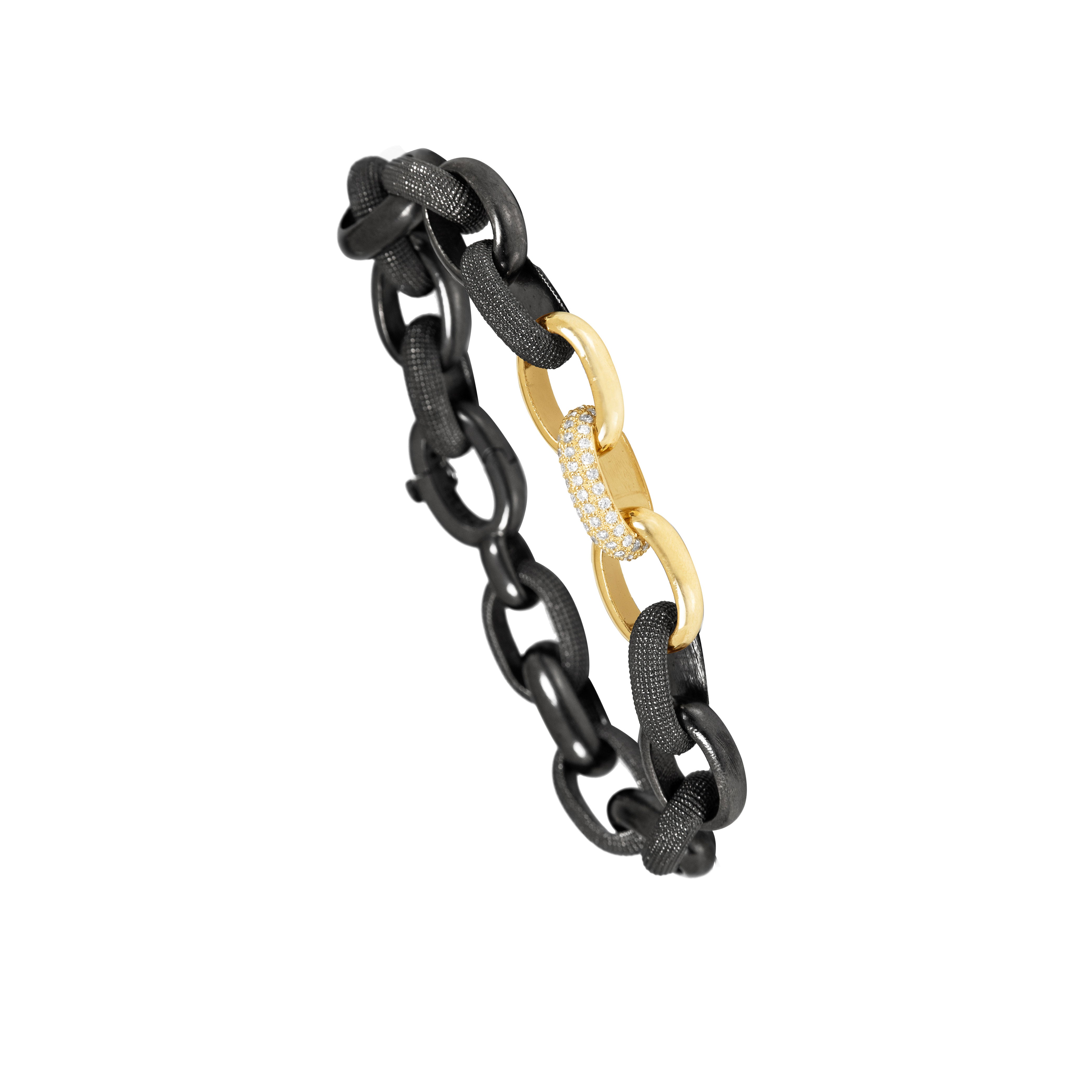 Sterling Silver Black Rhodium and 14 Karat Yellow Gold KORA link bracelet