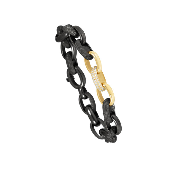 Sterling Silver Black Rhodium and 14 Karat Yellow Gold KORA link bracelet