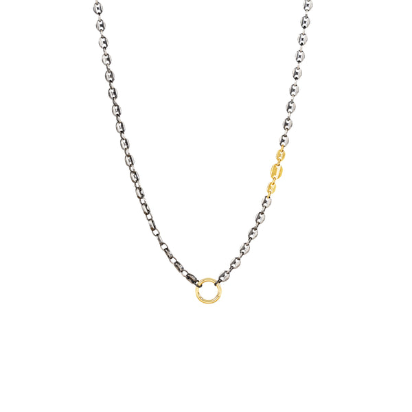 Sterling Silver Black Rhodium and 14 Karat Yellow Gold Gucci Links Chain with Charm Bail