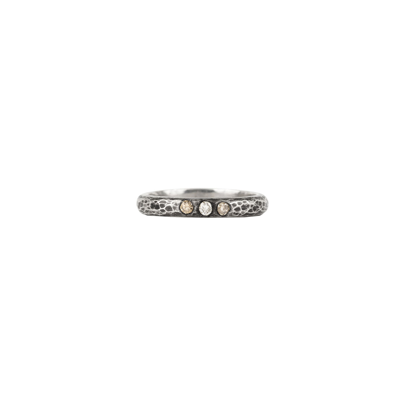 Sterling Silver hammered LUV band with champagne and white diamonds