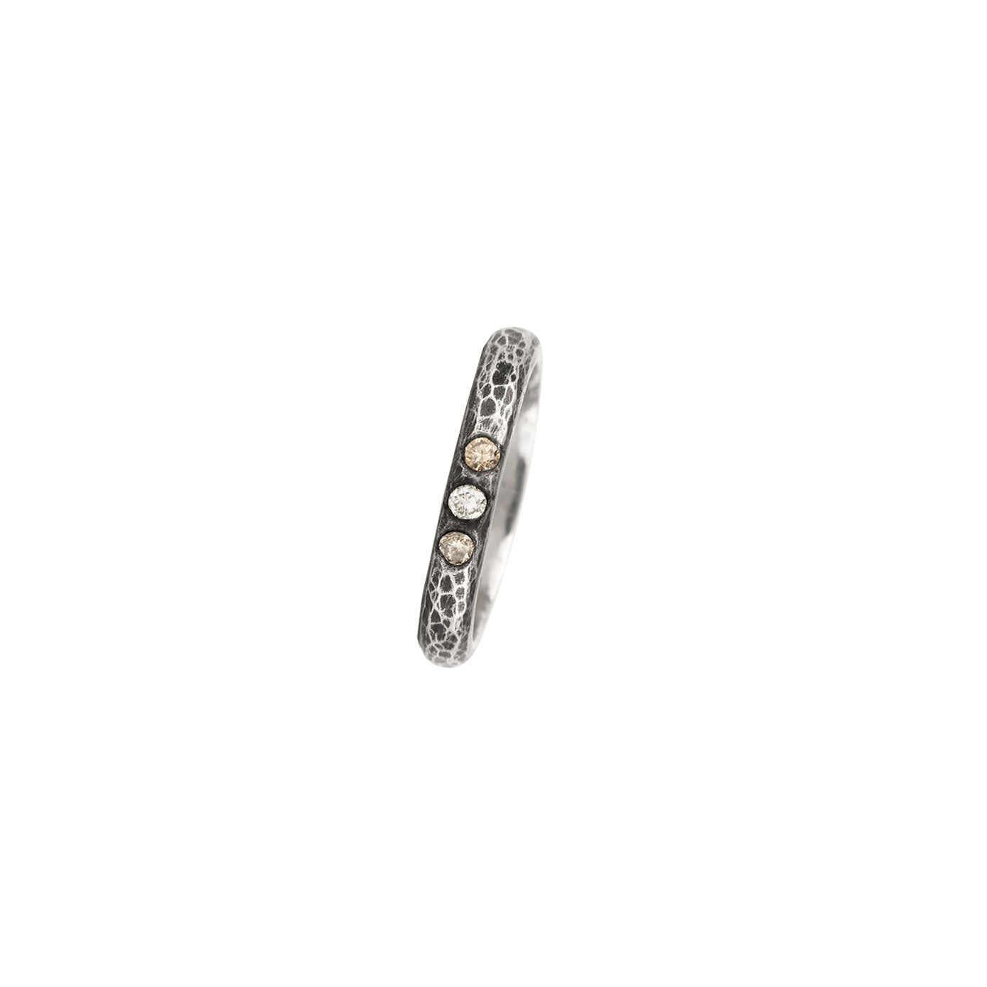 Sterling Silver hammered LUV band with champagne and white diamonds