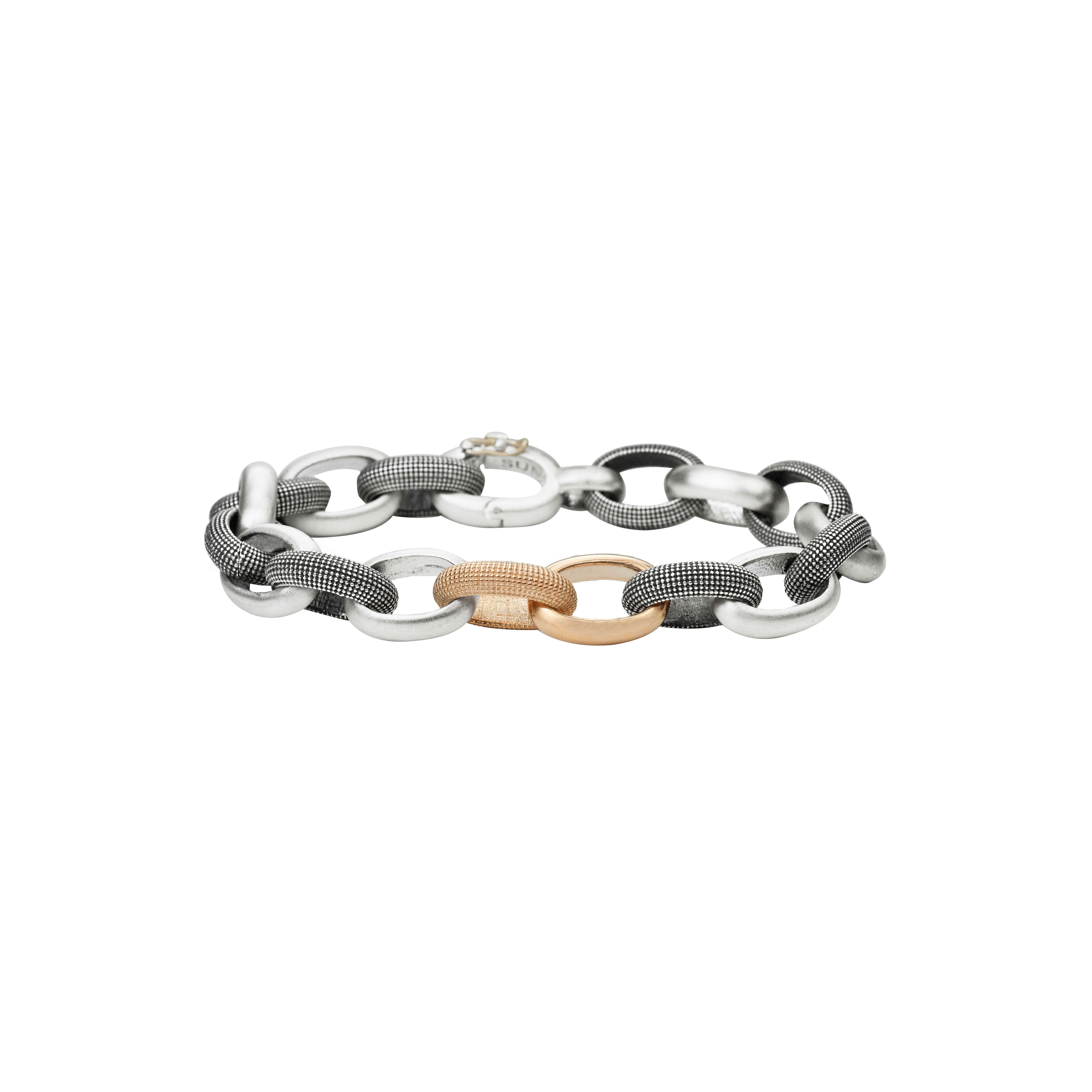 Sterling Silver Vintage Finish and 14 Karat Rose Gold LINN link bracelet
