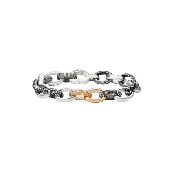 Sterling Silver Vintage Finish and 14 Karat Rose Gold LINN link bracelet