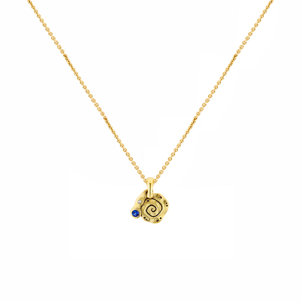 18 Karat Yellow Gold Flora Snail pendant with Diamond and Sapphire