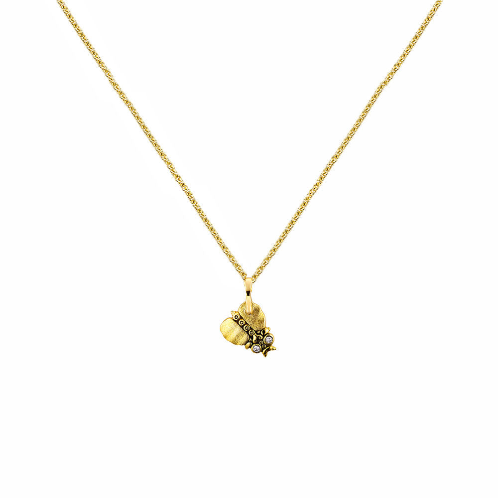 18 Karat Yellow Gold Thoughtful Beetle charm pendant with Diamonds and Tsavorites