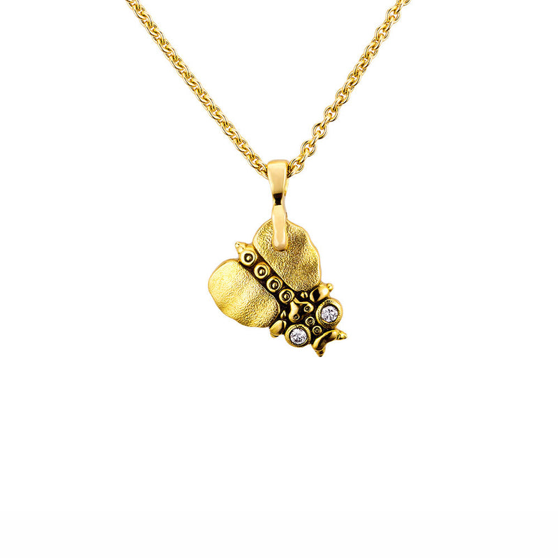 18 Karat Yellow Gold Thoughtful Beetle charm pendant with Diamonds and Tsavorites
