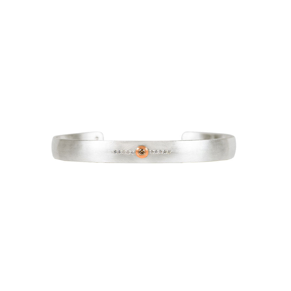 Sterling Silver MANI cuff bracelet with bezel set diamond