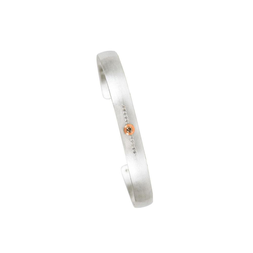 Sterling Silver MANI cuff bracelet with bezel set diamond