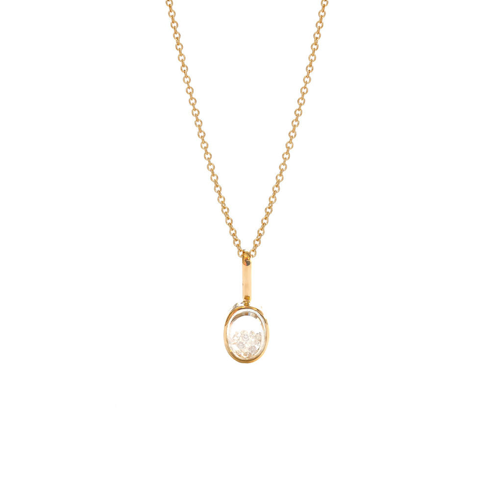 18 Karat Yellow Gold Oval Mini Shaker Pendant with Diamonds