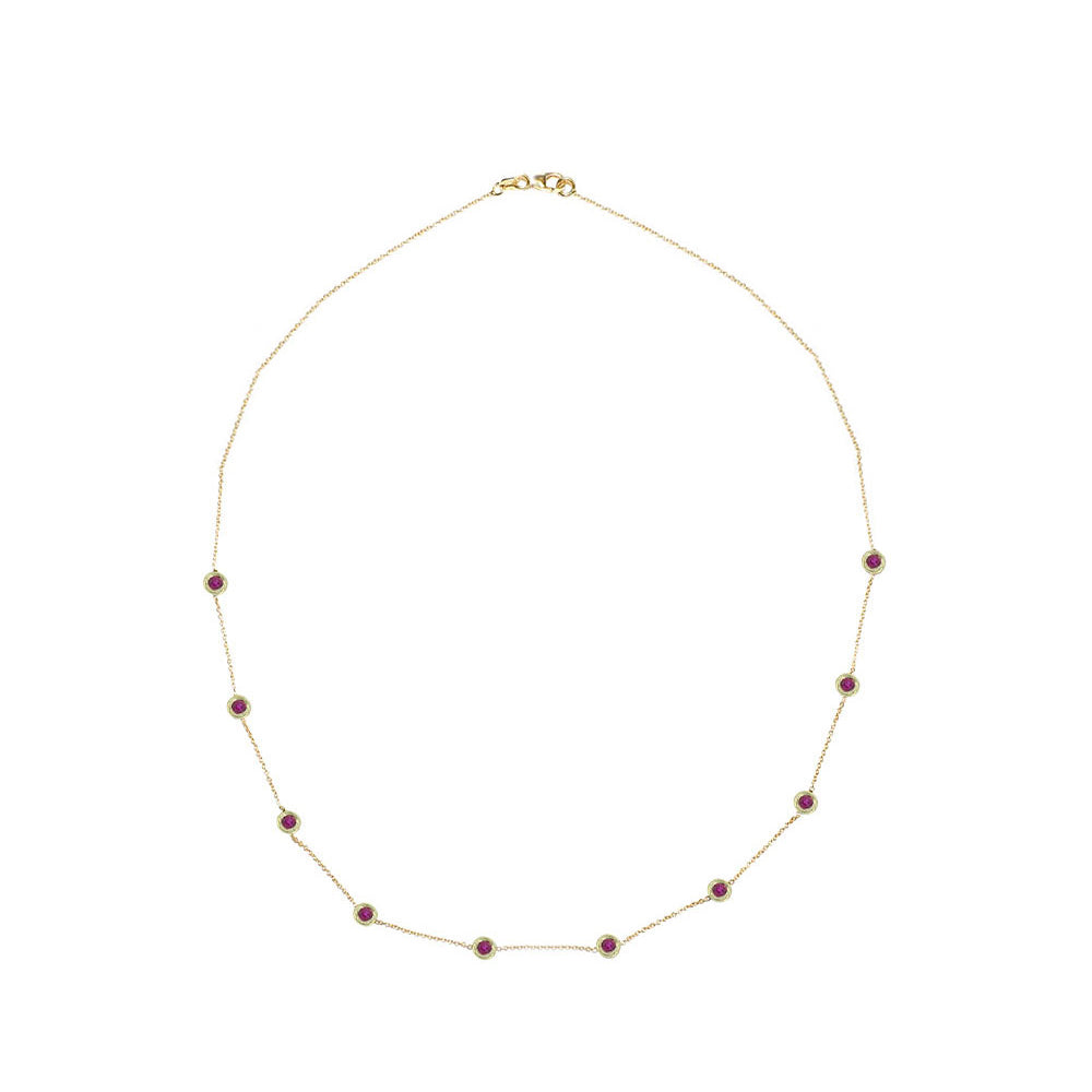 14 Karat Yellow Gold Station Necklace with Rubies