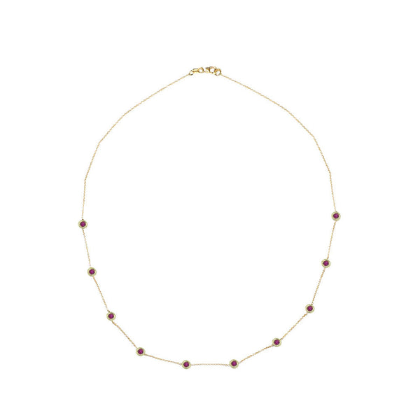 14 Karat Yellow Gold Station Necklace with Rubies