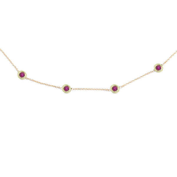 14 Karat Yellow Gold Station Necklace with Rubies