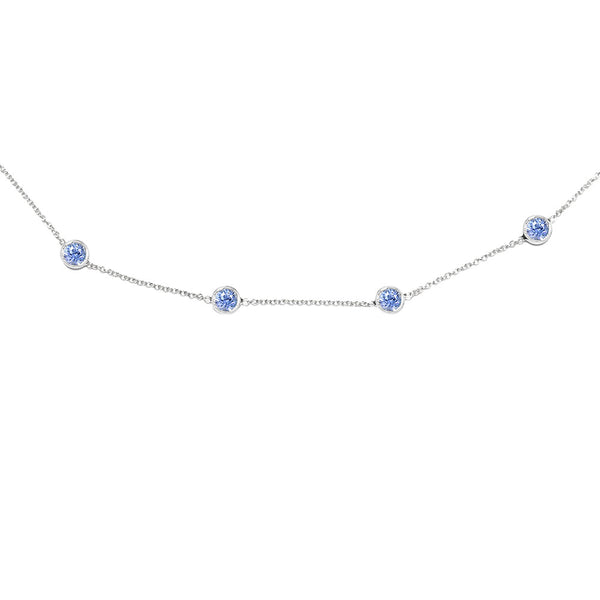 14 Karat White Gold Station Necklace with Blue Sapphires