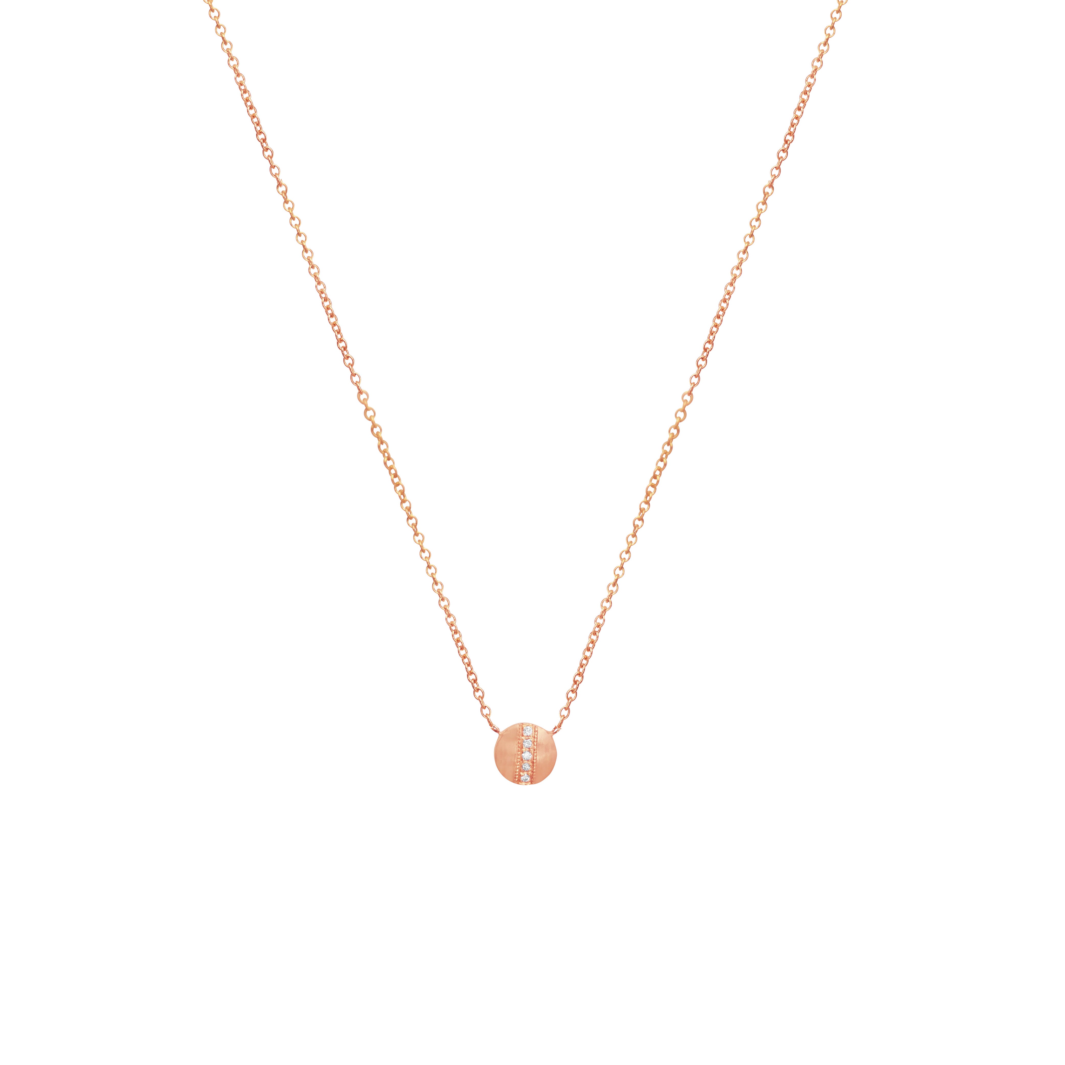 14 Karat Rosé Gold RINA disc necklace with white diamonds