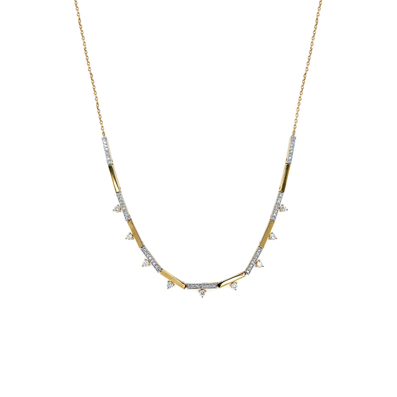 14 Karat Yellow Gold Bar Link Necklace with Diamonds