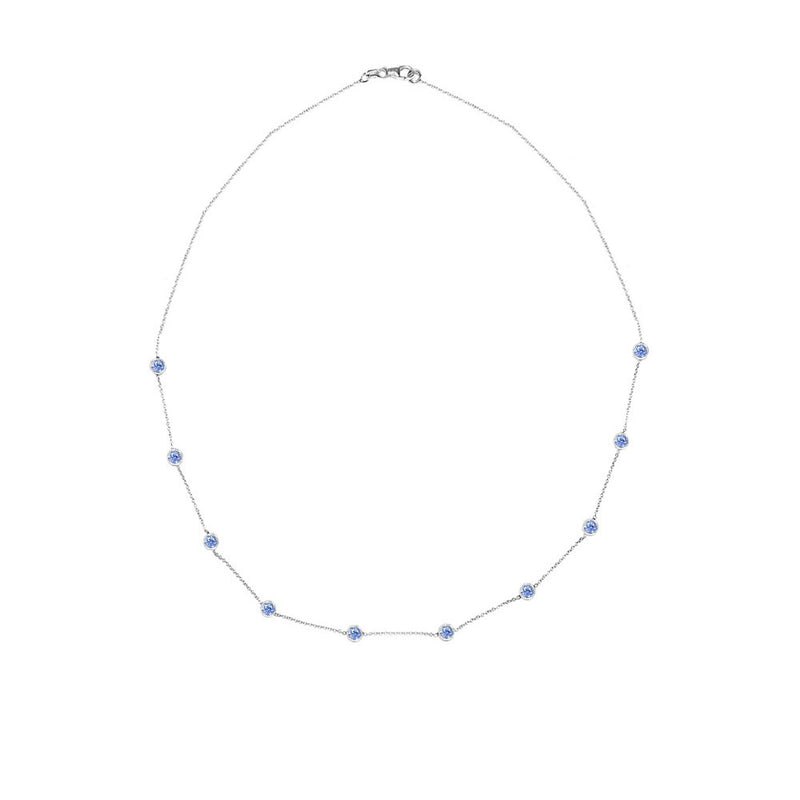 14 Karat White Gold Station Necklace with Blue Sapphires