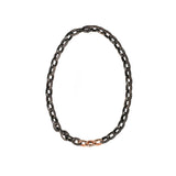 Sterling Silver Black Rhodium Alternating Link NOEL Necklace with Rose Gold links