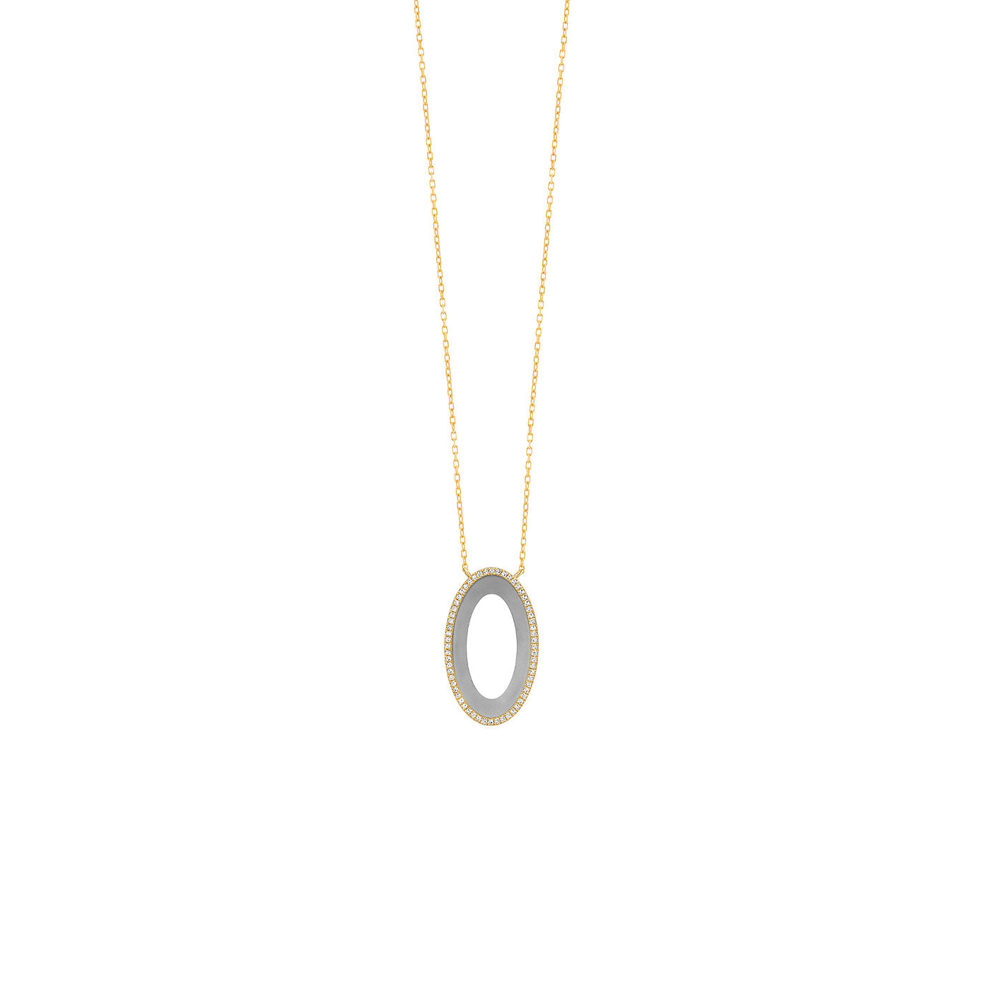 14 Karat Yellow Gold and Titanium Oval open Necklace with Diamonds