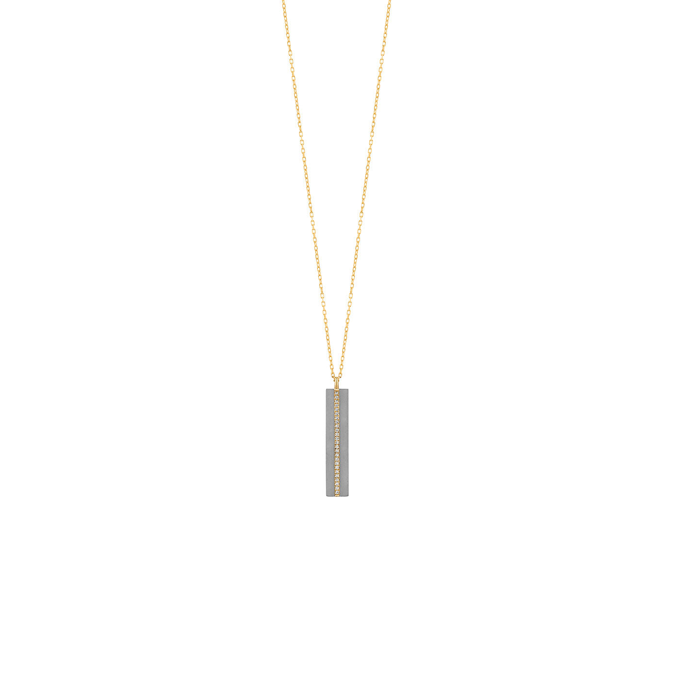 14 Karat Yellow Gold and Titanium Vertical Bar Necklace with Diamonds