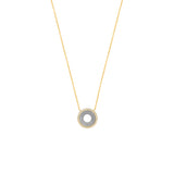 14 Karat Yellow Gold and Titanium open Circle Necklace with Diamonds