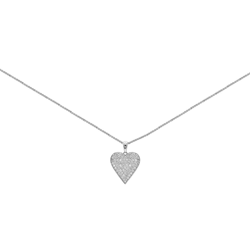 18 Karat White Gold Pave Diamond Heart Necklace