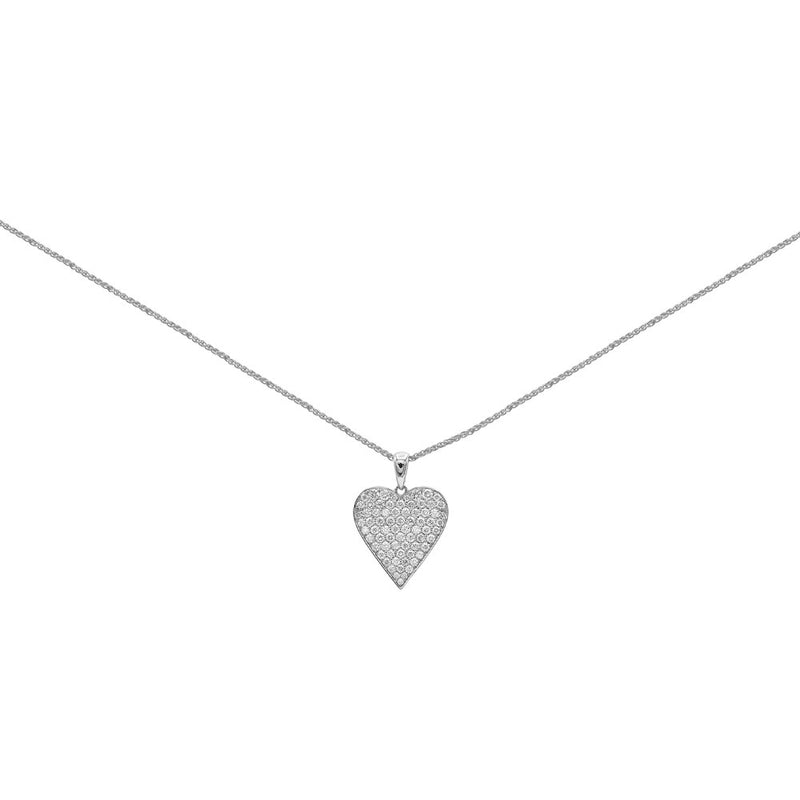 18 Karat White Gold Pave Diamond Heart Necklace