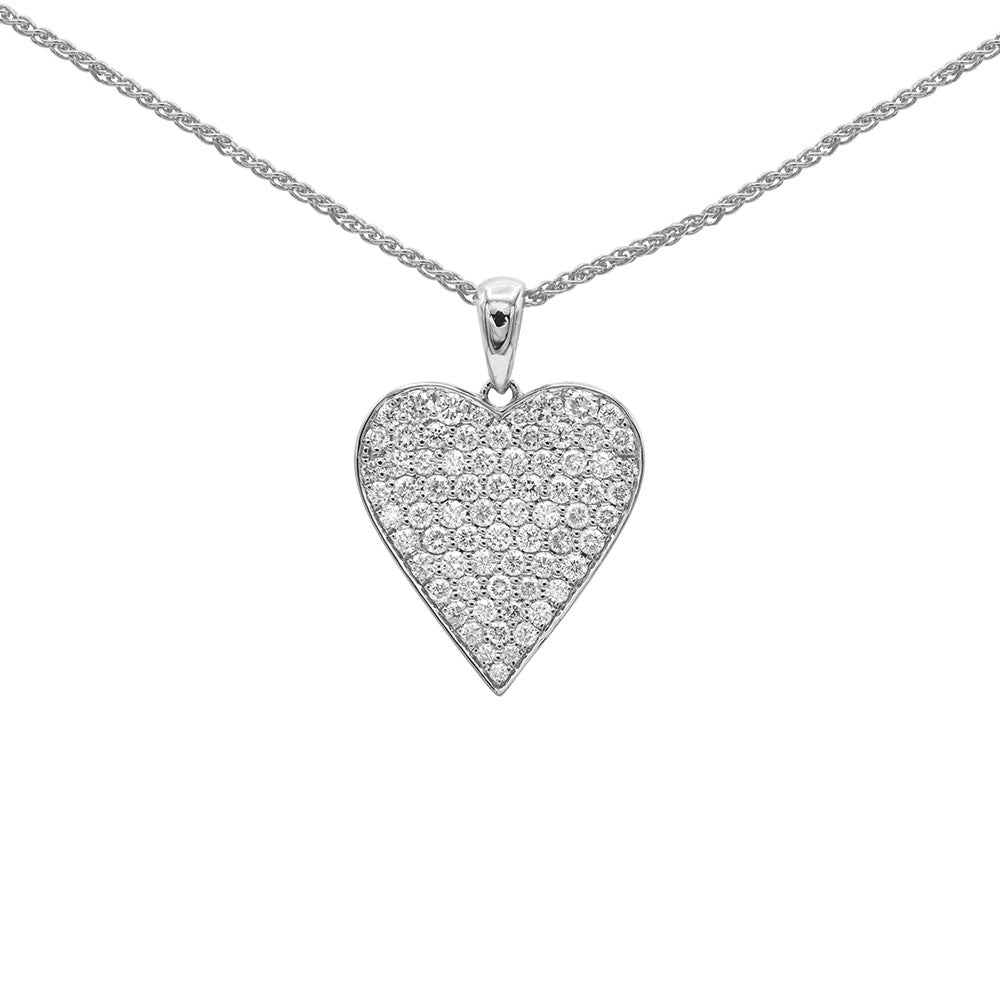 18 Karat White Gold Pave Diamond Heart Necklace