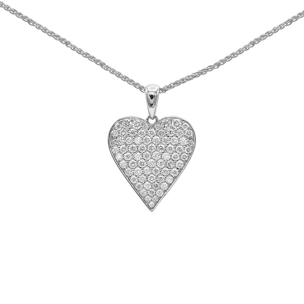 18 Karat White Gold Pave Diamond Heart Necklace