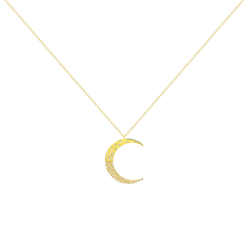 18 Karat Yellow Gold Crescent Moon Diamond Pendant