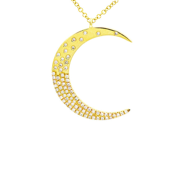 18 Karat Yellow Gold Crescent Moon Diamond Pendant