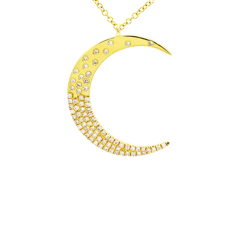 18 Karat Yellow Gold Crescent Moon Diamond Pendant