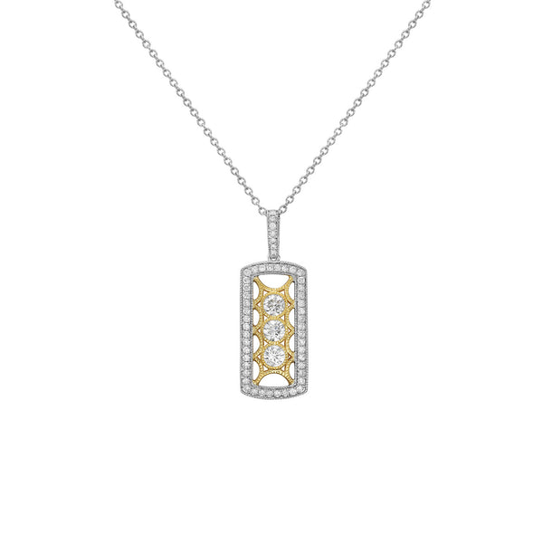 18 Karat Yellow and White Gold Filagree Bar Diamond Pendant