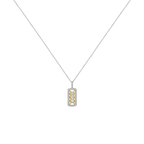18 Karat Yellow and White Gold Filagree Bar Diamond Pendant