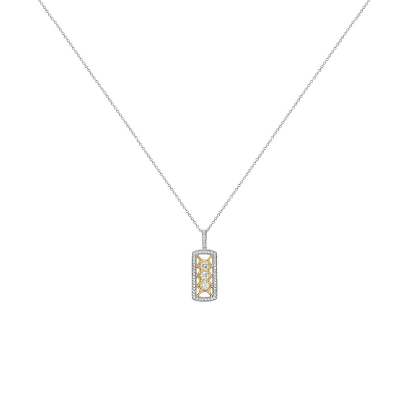 18 Karat Yellow and White Gold Filagree Bar Diamond Pendant