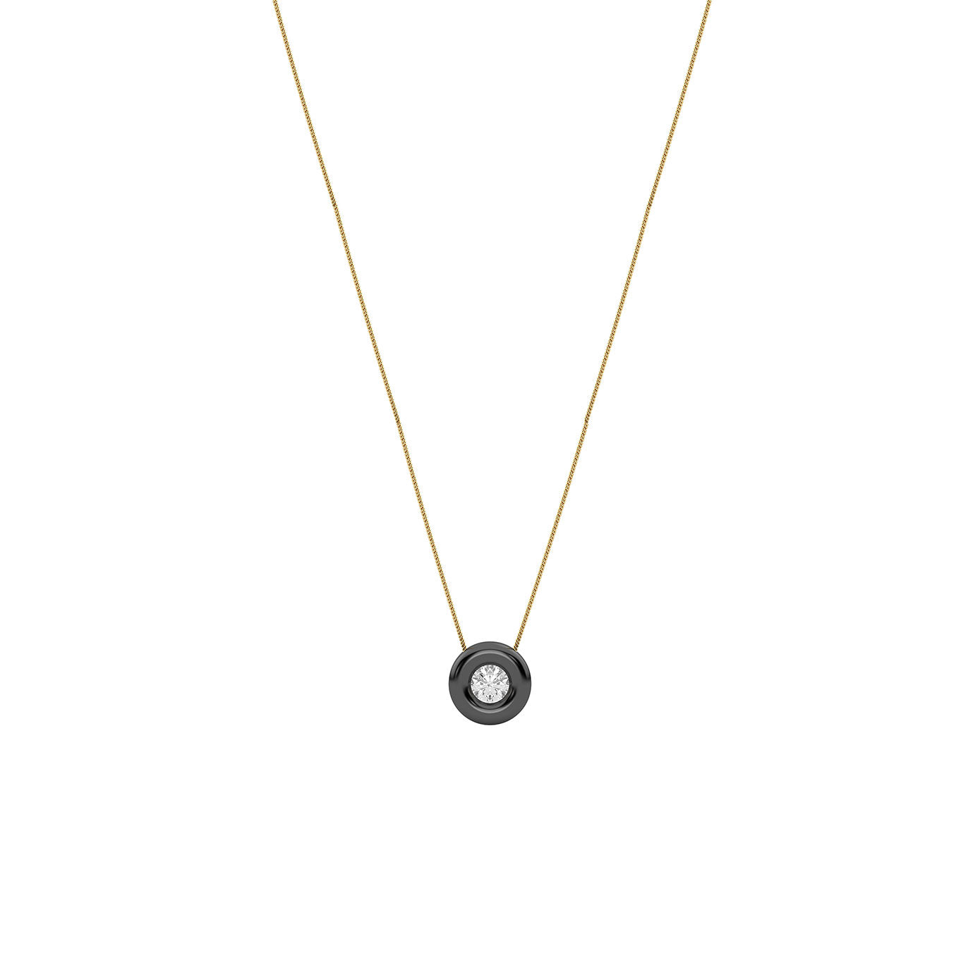 14 Karat Yellow Gold and Titanium Bezel Necklace with Diamond