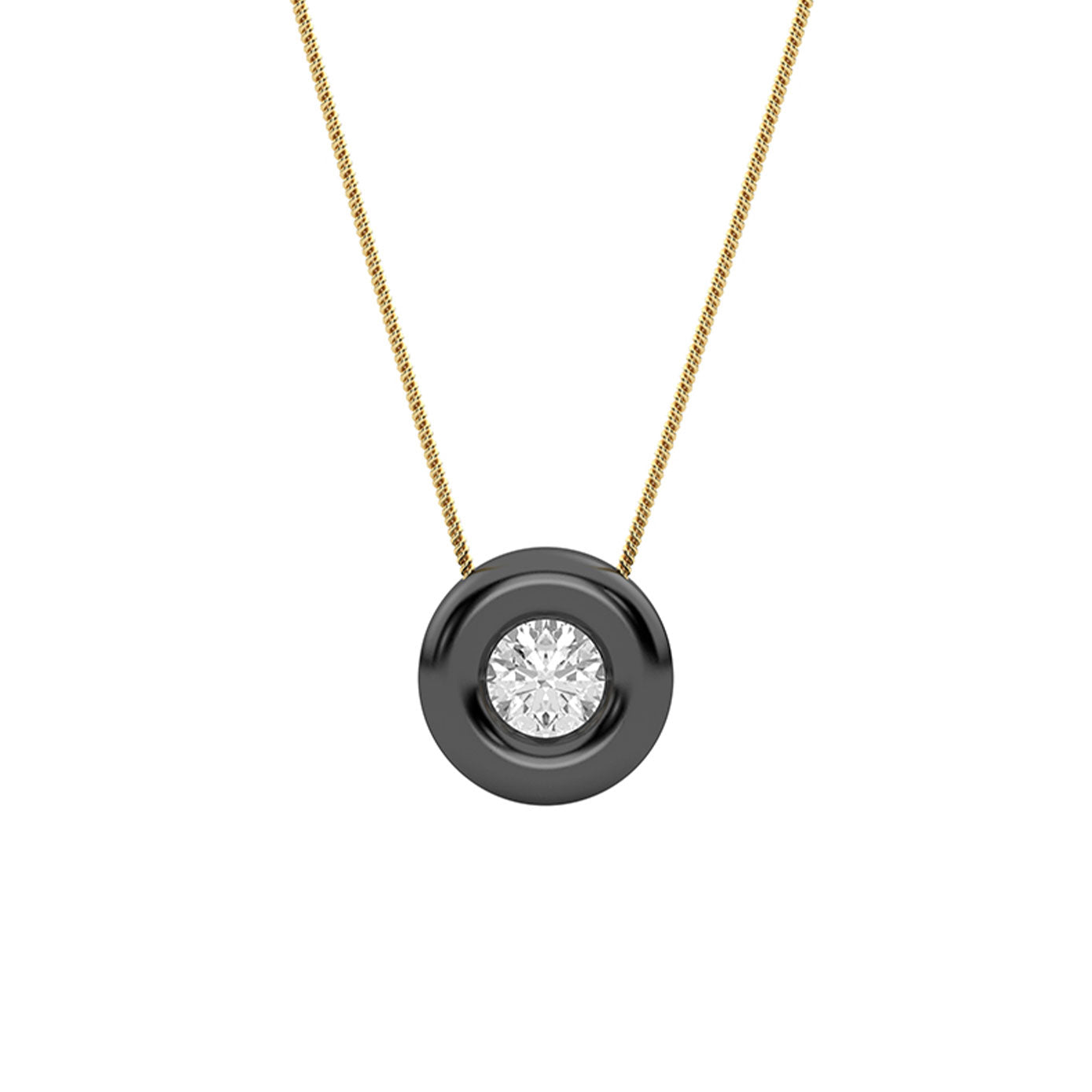 14 Karat Yellow Gold and Titanium Bezel Necklace with Diamond