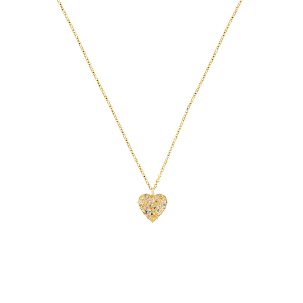 18 Karat Yellow gold Confetti Heart pendant with multi colored sapphires