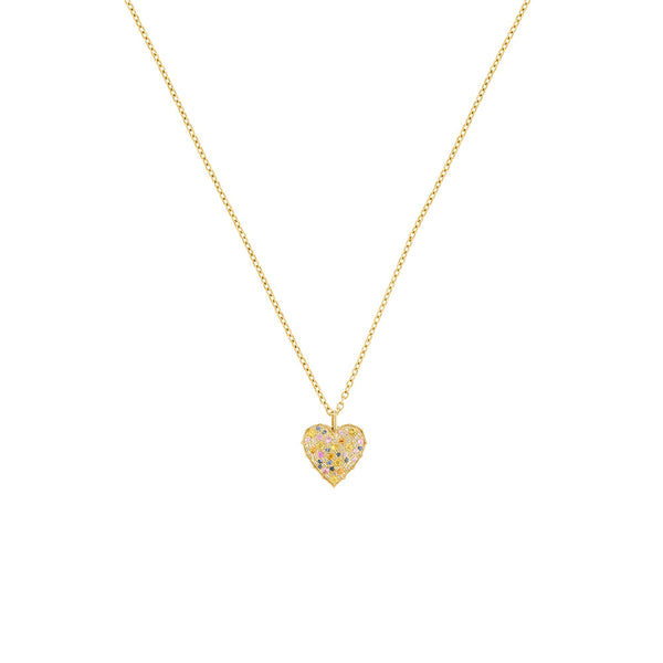 18 Karat Yellow gold Confetti Heart pendant with multi colored sapphires