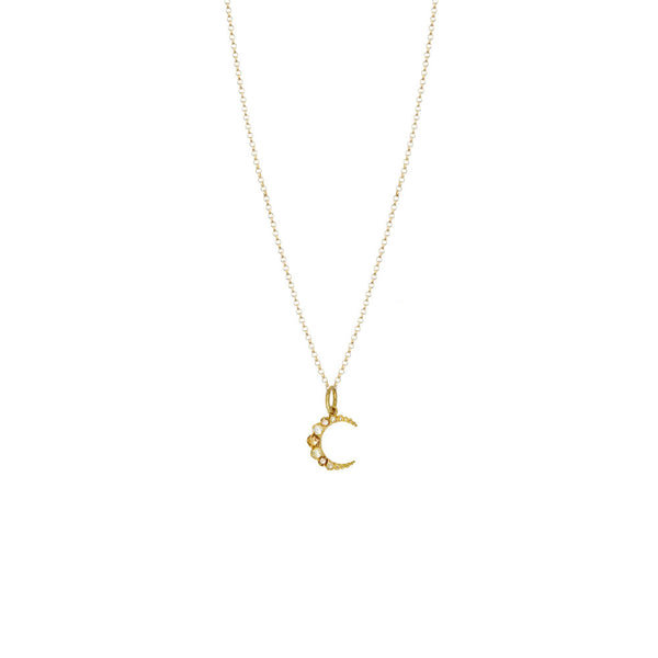 18 Karat yellow gold crescent moon pendant with multi colored diamonds