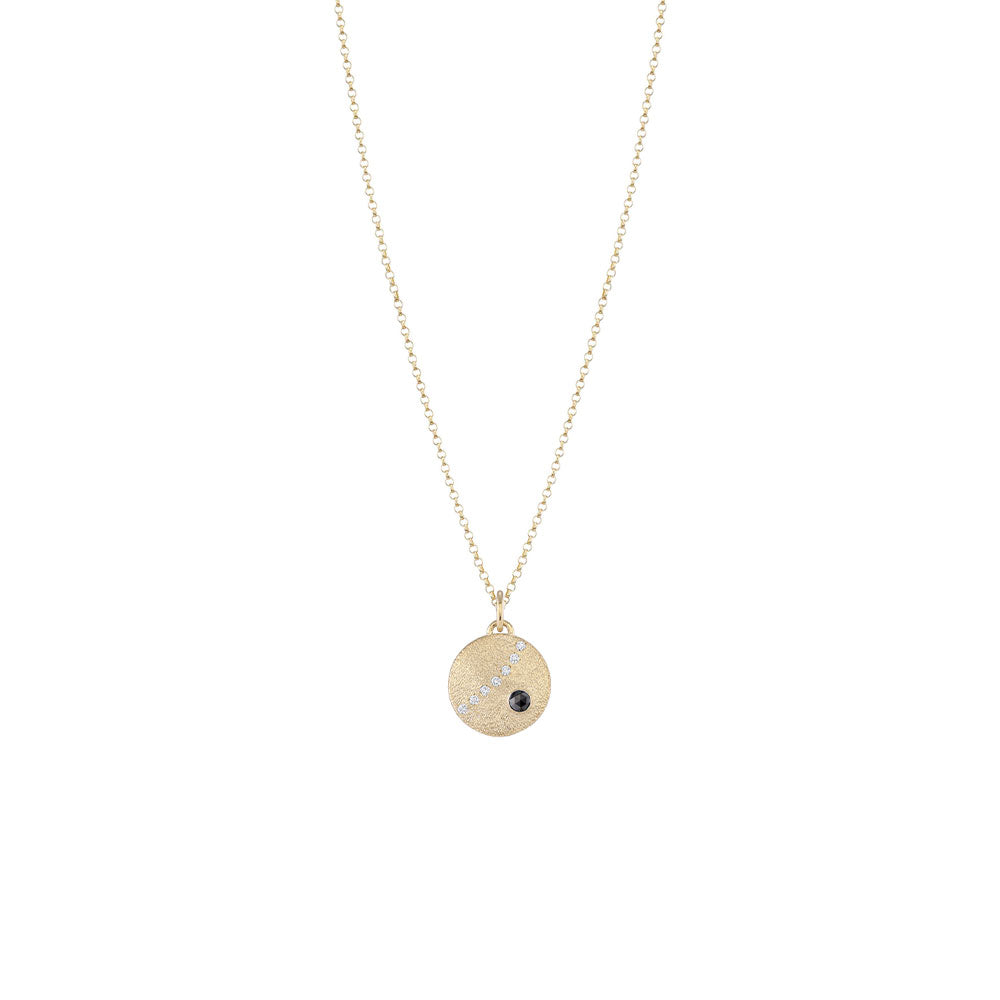 14 Karat Yellow Gold "Carla" Disc Pendant with Black and White Diamonds