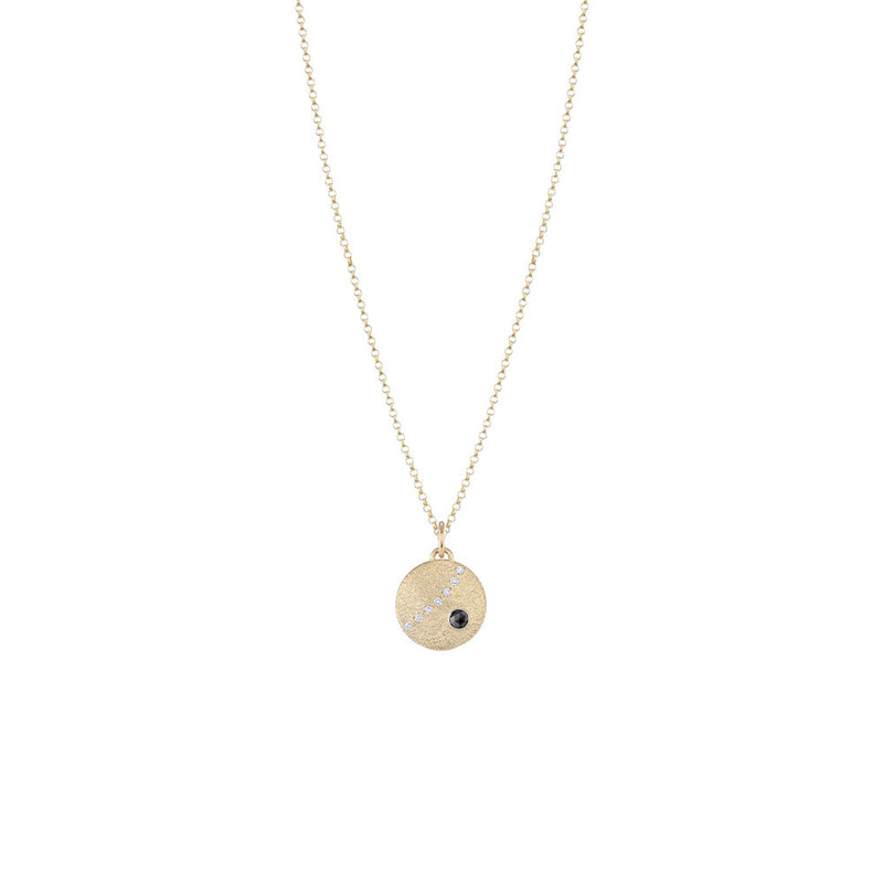 14 Karat Yellow Gold "Carla" Disc Pendant with Black and White Diamonds