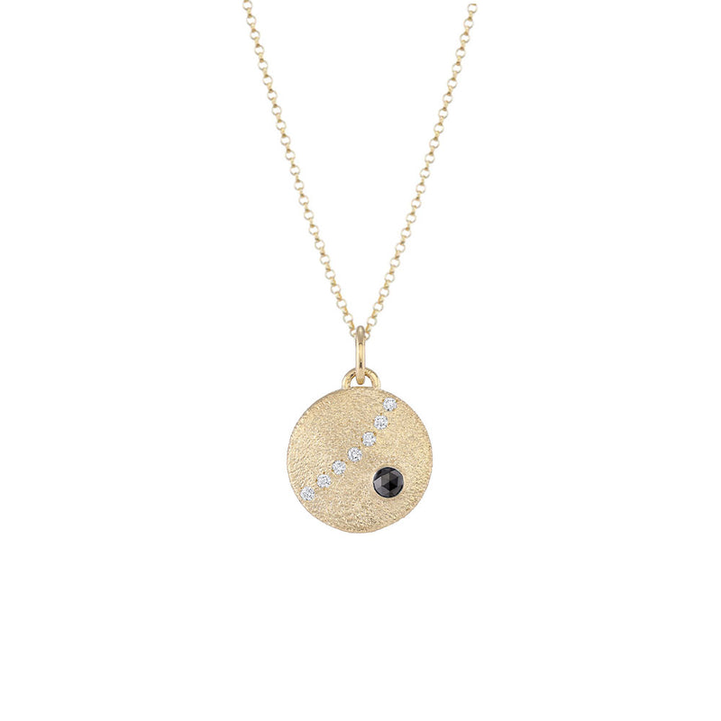 14 Karat Yellow Gold "Carla" Disc Pendant with Black and White Diamonds